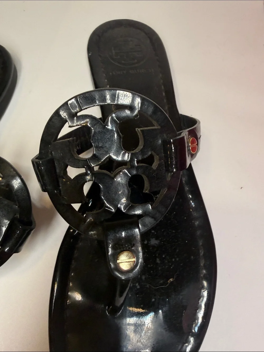 Tory Burch Black Patent Miller Thong Sandals